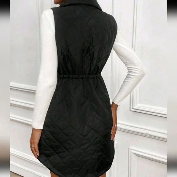 Drawstring Waist Zipper Vest Quilted Coat - Picture 2 of 5